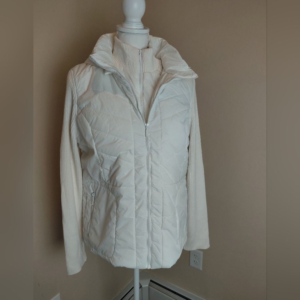 NWT Coldwater Creek Jacket Double Zip Ribbed Sweater Sleeves Coat Ivory MEDIUM